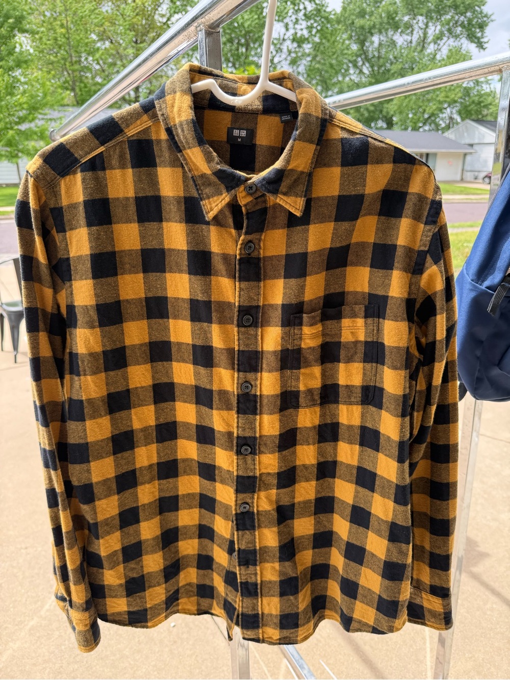 Uniqlo Men’s Black and Yellow Buffalo Plaid Button-Down Shirt